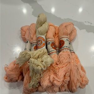 Embroidery Sport Yarn Lot;  7 Skeins Pink,  1 Skein  Cream Dutch Made Vintage